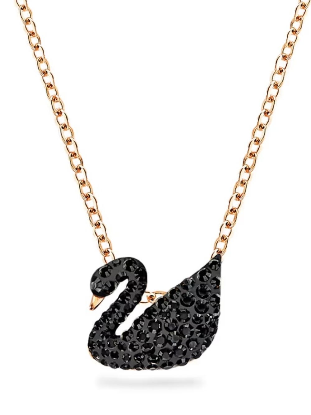 Swaroksi Black Crystal Swan Pendant Necklace in Rose Gold Tone - Women Jewelry